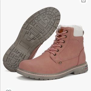 Pink fleece lined winter ankle boot